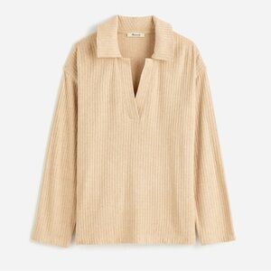 Madewell Relaxed Long-Sleeve Polo Tee in Heather soft Fawn- NWT